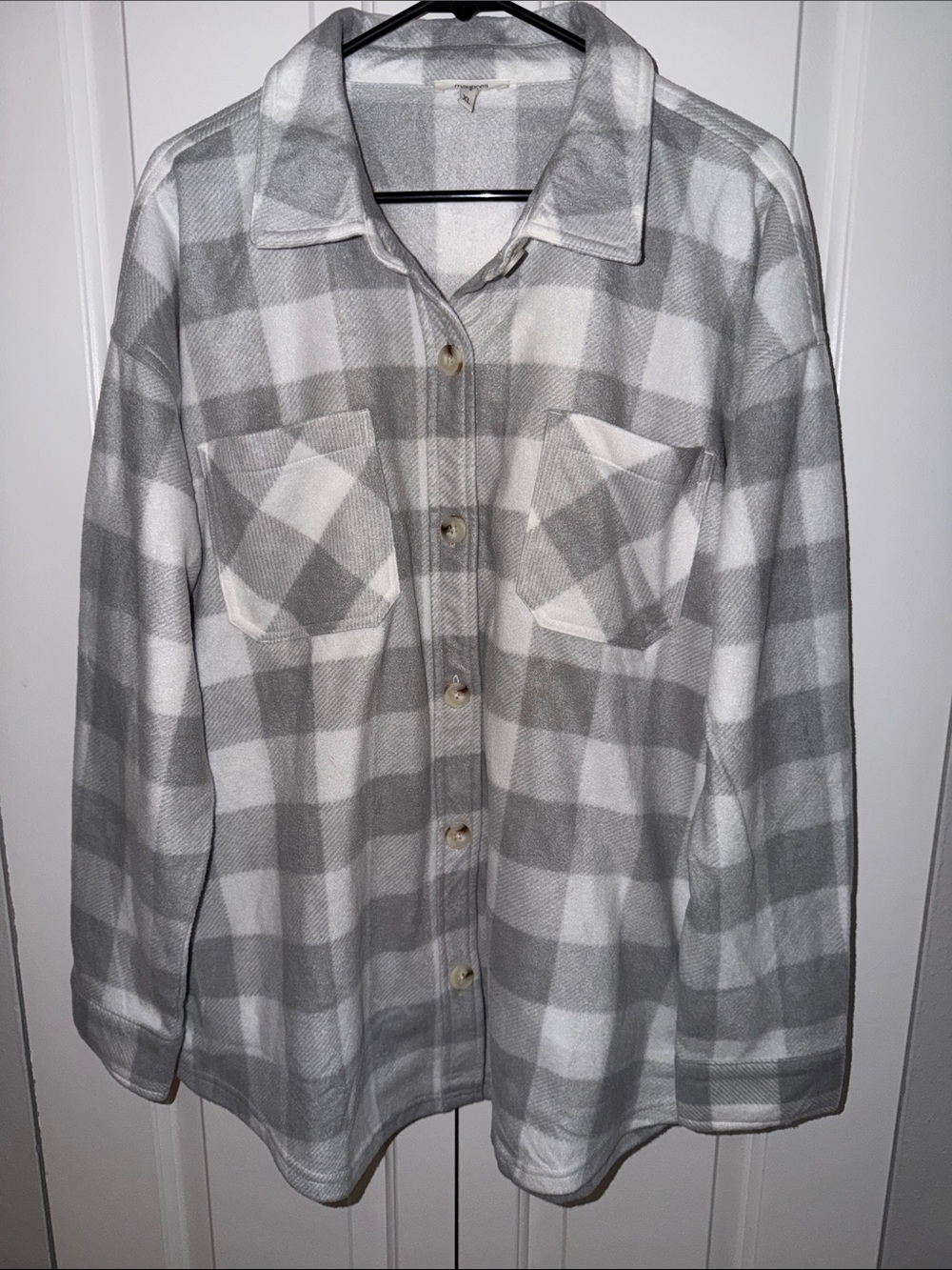 Maurices Gray and White Plaid Button-Up Shacket